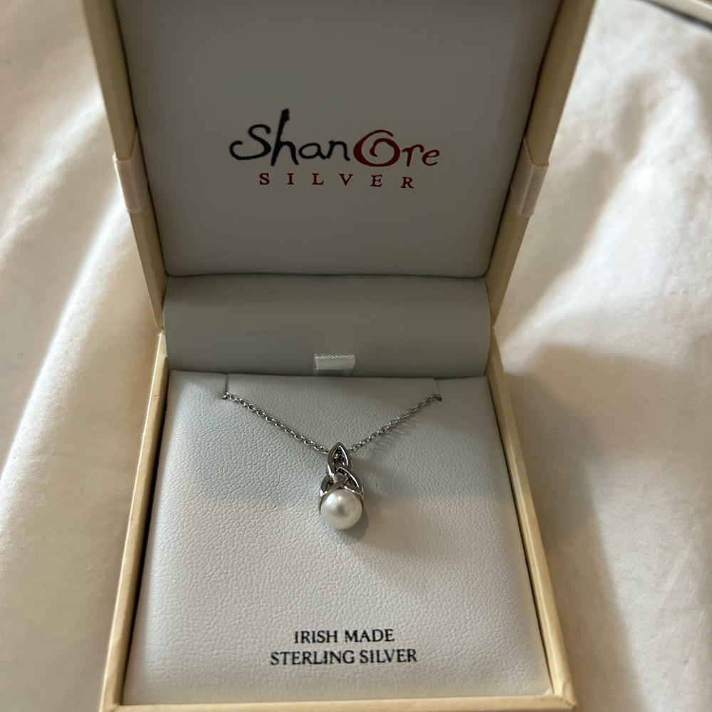 Celtic Silver Pearl and Trinity knot Necklace by ShanOre Silver